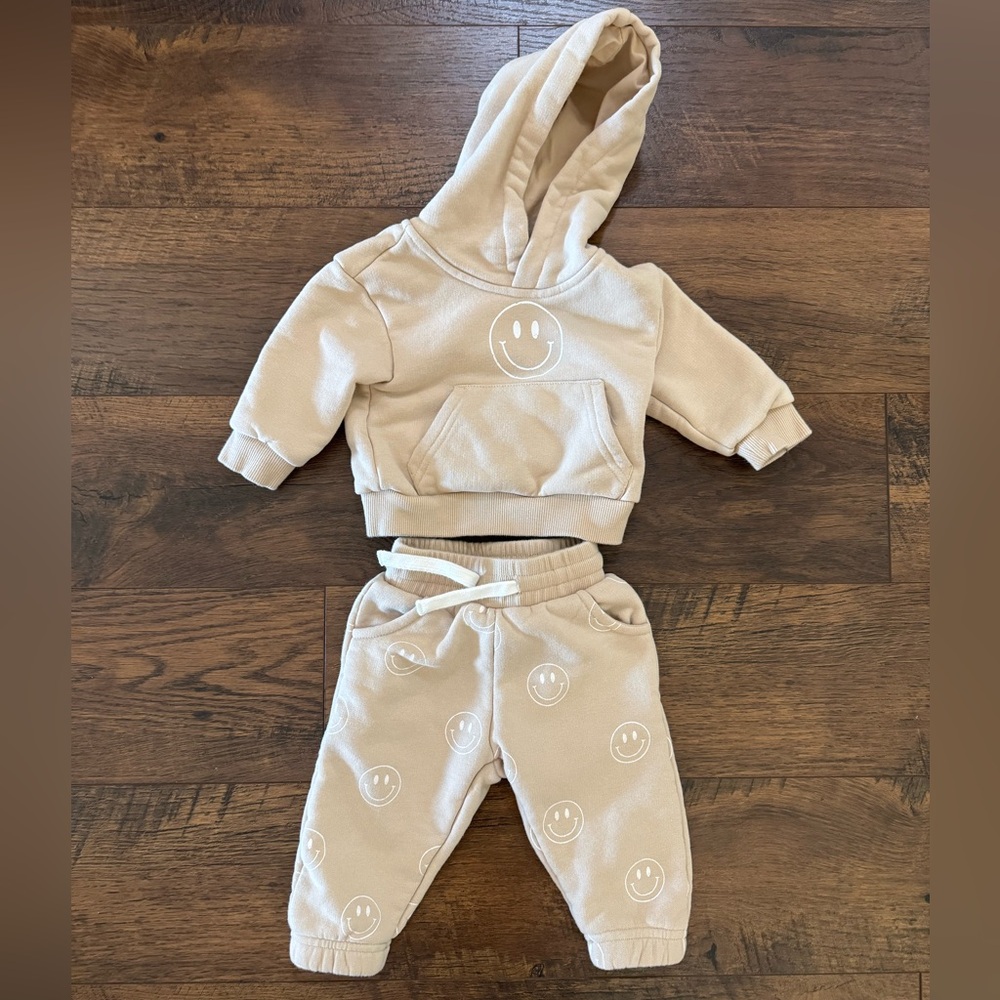 Little Bipsy Beige Smiley Hoodie & Jogger Set